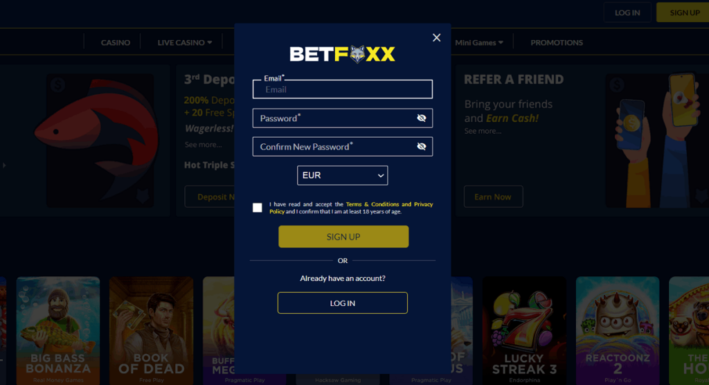 Betfoxx crypto casino account