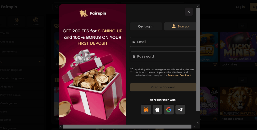 Fairspin crypto casino account