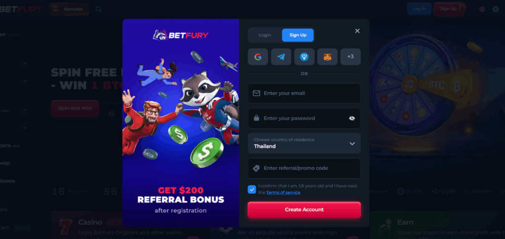 BetFury Crypto Casino Account