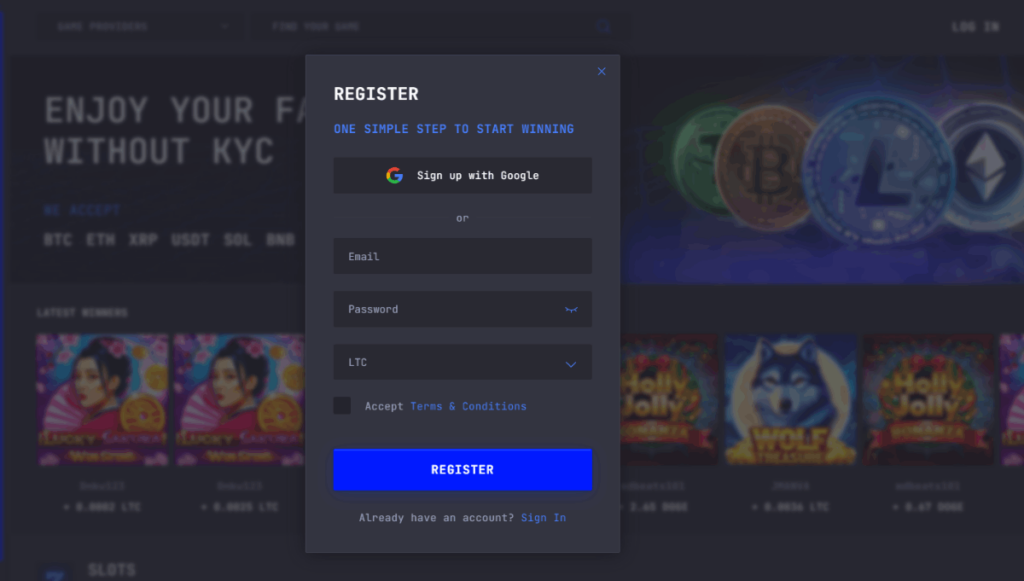 LTC Casino account