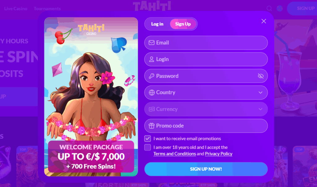 Tahiti Crypto Casino Account