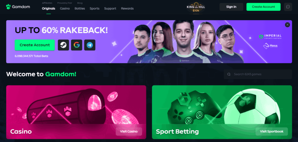 Gamdom Solana casino online	
